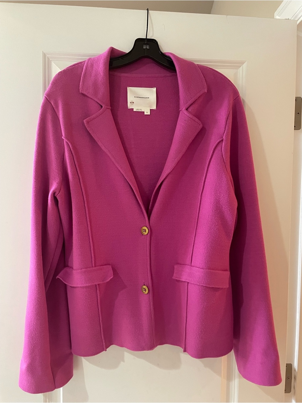 Anthropologie Fuchsia Pink Single-Breasted Knit Blazer